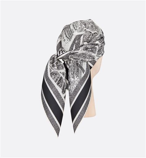 Plan de Paris 55 Square Scarf Beige and Black Silk Twill 